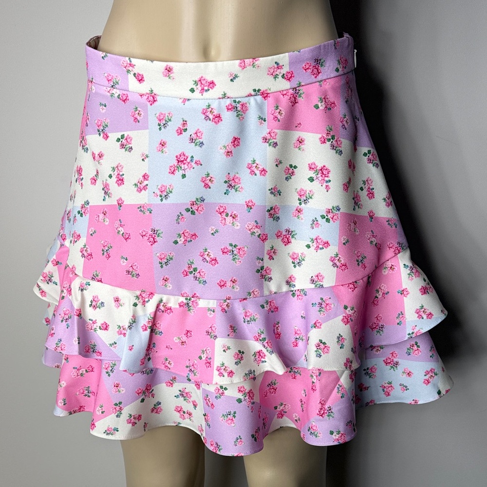 Sugar Thrillz Pastel Patchwork Ruffle Mini Skirt - Pink & Lavender - Picture 1 of 10